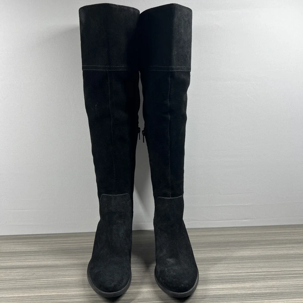 Vince Camuto Bendra Boots Womens 7.5 M 38‎ Over The Knee Black Suede Zip Heel